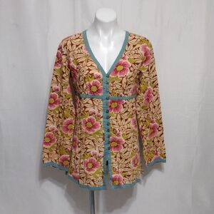 Lucky Brand Floral Button-Down Tunic with Pink and Green